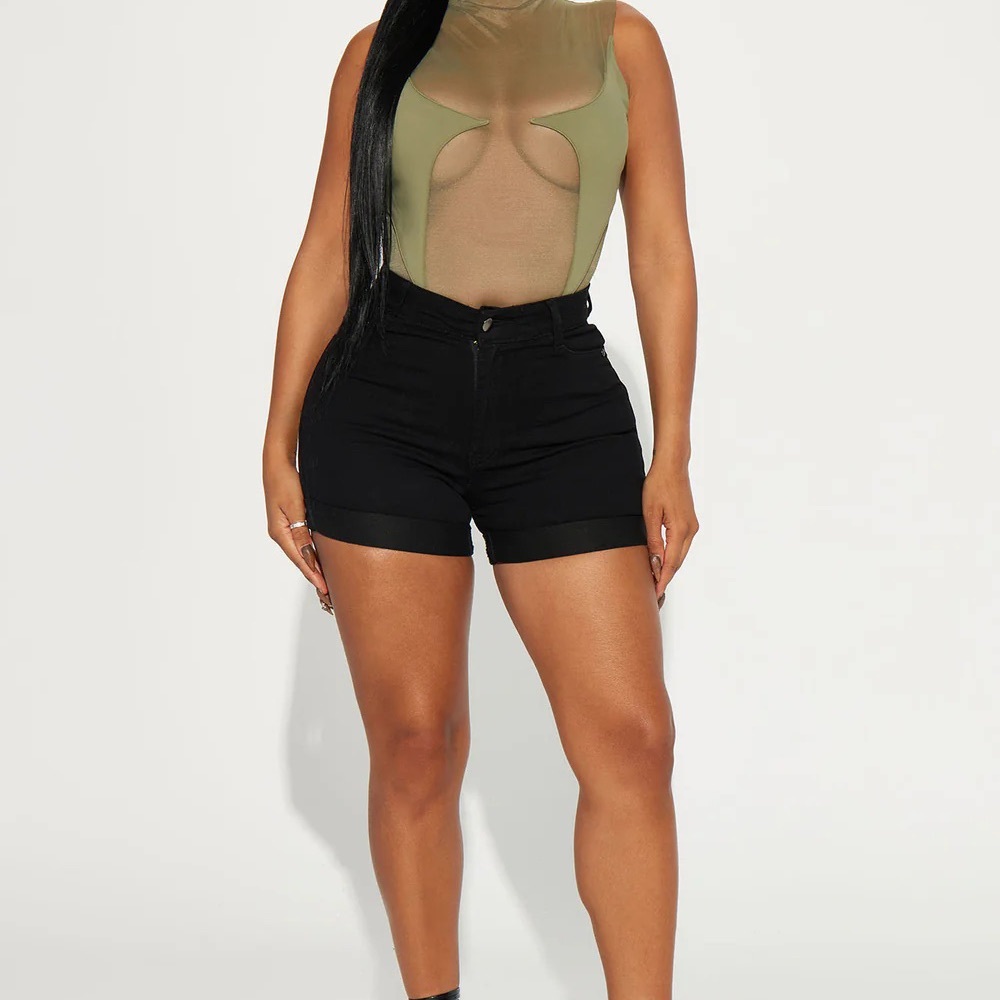 Fashion Nova High Waist Black Cuffed Denim Shorts